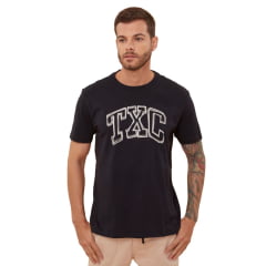 Camiseta Masculina TXC Plus Size Preta Manga Curta Com Logo Em Off White Ref.192069 P