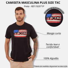 Camiseta Masculina TXC Plus Size Preta Manga Curta Com Logo Em Vermelho/Bege Ref.192071 P