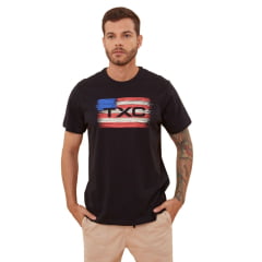 Camiseta Masculina TXC Plus Size Preta Manga Curta Com Logo Em Vermelho/Bege Ref.192071 P