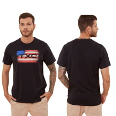 Camiseta Masculina TXC Plus Size Preta Manga Curta Com Logo Em Vermelho/Bege Ref.192071 P