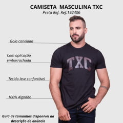 Camiseta Masculina TXC Preta Custom Regular Manga Curta Com Logo Em Couro Ref.192406