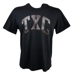 Camiseta Masculina TXC Preta Custom Regular Manga Curta Com Logo Em Couro Ref.192406