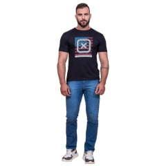 Camiseta Masculina TXC Preta Regular Custom Manga Curta Com Logo Grande Bandeira EUA Ref.192176