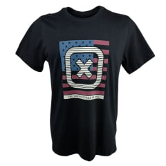 Camiseta Masculina TXC Preta Regular Custom Manga Curta Com Logo Grande Bandeira EUA Ref.192176