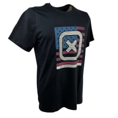 Camiseta Masculina TXC Preta Regular Custom Manga Curta Com Logo Grande Bandeira EUA Ref.192176