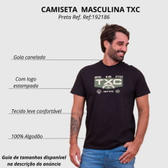 Camiseta Masculina TXC Preta Regular Custom Manga Curta Com Logo Grande Bege Fundo Verde Ref.192186