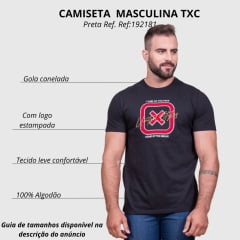 Camiseta Masculina TXC Preta Regular Custom Manga Curta Com Logo Grande Bordada em Vermelho Ref.192181