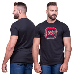 Camiseta Masculina TXC Preta Regular Custom Manga Curta Com Logo Grande Bordada em Vermelho Ref.192181