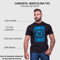 Camiseta Masculina TXC Preta Regular Custom Manga Curta Com Logo Grande Em Azul Ref.192187