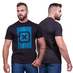 Camiseta Masculina TXC Preta Regular Custom Manga Curta Com Logo Grande Em Azul Ref.192187