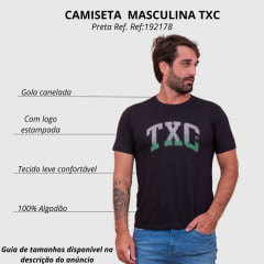 Camiseta Masculina TXC Preta Regular Custom Manga Curta Com Logo Grande Em Cinza/Verde Ref.192178