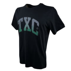 Camiseta Masculina TXC Preta Regular Custom Manga Curta Com Logo Grande Em Cinza/Verde Ref.192178