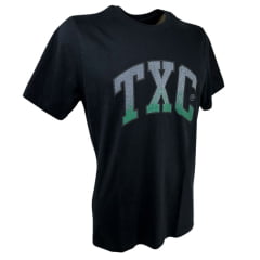 Camiseta Masculina TXC Preta Regular Custom Manga Curta Com Logo Grande Em Cinza/Verde Ref.192178