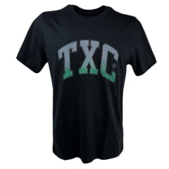 Camiseta Masculina TXC Preta Regular Custom Manga Curta Com Logo Grande Em Cinza/Verde Ref.192178