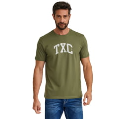 Camiseta Masculina TXC Regular Classic Fio 30 Manga Curta Verde Militar Estampada Logo Branco Ref:19737 Camiseta Masculina TXC Regular Classic Fio 30 Manga Curta Verde Militar Estampada Logo Branco Ref:19737