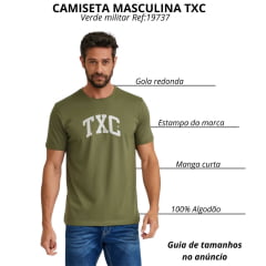 Camiseta Masculina TXC Regular Classic Fio 30 Manga Curta Verde Militar Estampada Logo Branco Ref:19737