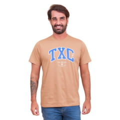 Camiseta Masculina TXC Regular Custom Manga Curta Khaki Com Logo Estampada Azul Royal REF: 192250