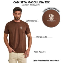 Camiseta Masculina TXC Regular Fio 30 Manga Curta Marrom Escuro Estampada Logo Cru Ref: 192886