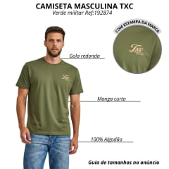 Camiseta Masculina TXC Regular Fio 30 Manga Curta Verde Militar Estampada Logo Laranja Ref:192874