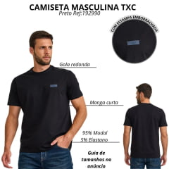 Camiseta Masculina TXC Regular Malha Modal Manga Curta Preto Com Logo Aplicado Preto Ref:193003