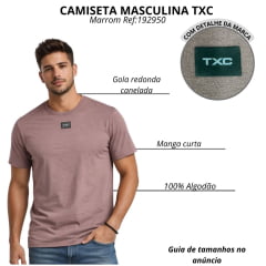 Camiseta Masculina TXC Regular Malhão Manga Curta Marrom Escuro Com Logo Pequeno Preto Ref:192950