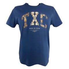 Camiseta Masculina TXC Regular Meia Malha Manga Curta Azul Marinho Estampada Logo Laranja Marrom E Bege REF: 192510 Camiseta Masculina TXC Regular Meia Malha Manga Curta Azul Marinho Estampada Logo Laranja Marrom E Bege REF: 192510