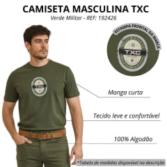 Camiseta Masculina TXC Regular Meia Malha Manga Curta Verde Militar Estampada REF: 192426