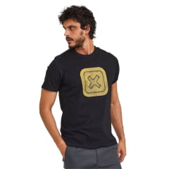 Camiseta Masculina TXC Regular Meia Malha Penteada Manga Curta Preta Com Logo Estampada Em Amarelo/Preto REF: 192292