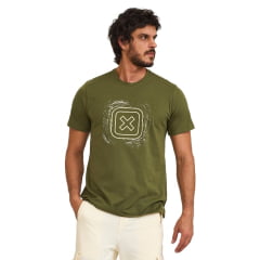 Camiseta Masculina TXC Regular Meia Malha Penteada Manga Curta Verde Militar Logo Estampado Verde Claro REF: 192348