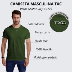 Camiseta Masculina TXC Verde Militar Classic Logo Bordada Em Branco - Ref 19729