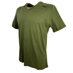 Camiseta Masculina TXC Verde Militar Classic Regular Manga Curta Decote V Com Logo Bordada em Preto Ref.192161