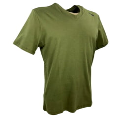 Camiseta Masculina TXC Verde Militar Classic Regular Manga Curta Decote V Com Logo Bordada em Preto Ref.192161