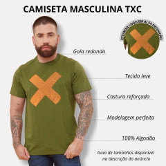 Camiseta Masculina TXC Verde Militar Custom Regular Manga Curta Com Logo em Laranja Ref.192121