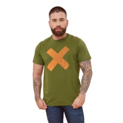 Camiseta Masculina TXC Verde Militar Custom Regular Manga Curta Com Logo em Laranja Ref.192121