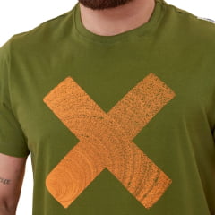 Camiseta Masculina TXC Verde Militar Custom Regular Manga Curta Com Logo em Laranja Ref.192121