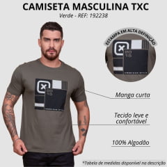 Camiseta Masculina TXC Verde Militar Regular Custom Manga Curta Ref. 192238