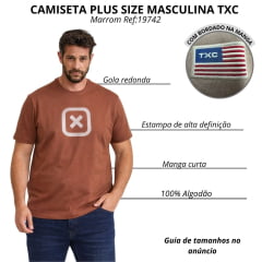 Camiseta Masculina TXC X-Size Malha Penteada Marrom Claro Com Logo Branco Ref:19742