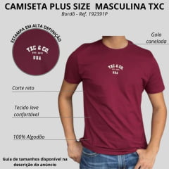 Camiseta Masculina TXC X-Size Manga Curta Bordô  Estampada Logo Creme Ref:192391P