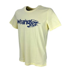 Camiseta Masculina Wrangler Básica Manga Curta Amarelo Com Logo Estampado em Azul Marinho Ref.WM5508AM