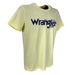 Camiseta Masculina Wrangler Básica Manga Curta Amarelo Com Logo Estampado em Azul Marinho Ref.WM5508AM