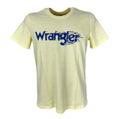 Camiseta Masculina Wrangler Básica Manga Curta Amarelo Com Logo Estampado em Azul Marinho Ref.WM5508AM