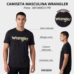 Camiseta Masculina Wrangler Básica Preta Logo Creme REF:WM5517PR