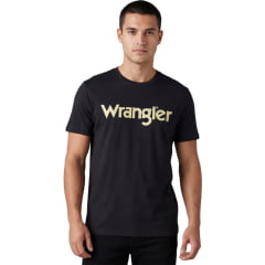 Camiseta Masculina Wrangler Básica Preta Logo Creme REF:WM5517PR
