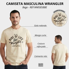 Camiseta Masculina Wrangler Bege Estampa Marrom Escuro C/ Elastano REF:WM5858BE
