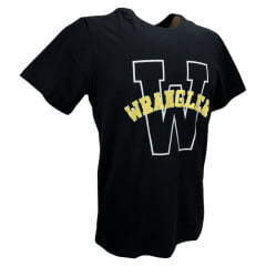 Camiseta Masculina Wrangler Manga Curta Preta Com Logo Estampado Amarelo/Branco REF: WM5712PR