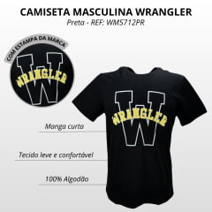 Camiseta Masculina Wrangler Manga Curta Preta Com Logo Estampado Amarelo/Branco REF: WM5712PR