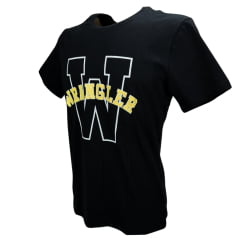 Camiseta Masculina Wrangler Manga Curta Preta Com Logo Estampado Amarelo/Branco REF: WM5712PR