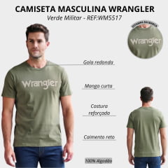 Camiseta Masculina Wrangler Manga Curta T-Shirt Básica Verde Militar Logo Estampada REF:WM5517