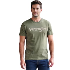 Camiseta Masculina Wrangler Manga Curta T-Shirt Básica Verde Militar Logo Estampada REF:WM5517