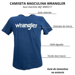 Camiseta Masculina Wrangler TShirt Azul Marinho Estampado Logo Branco Ref:WM5517 MA